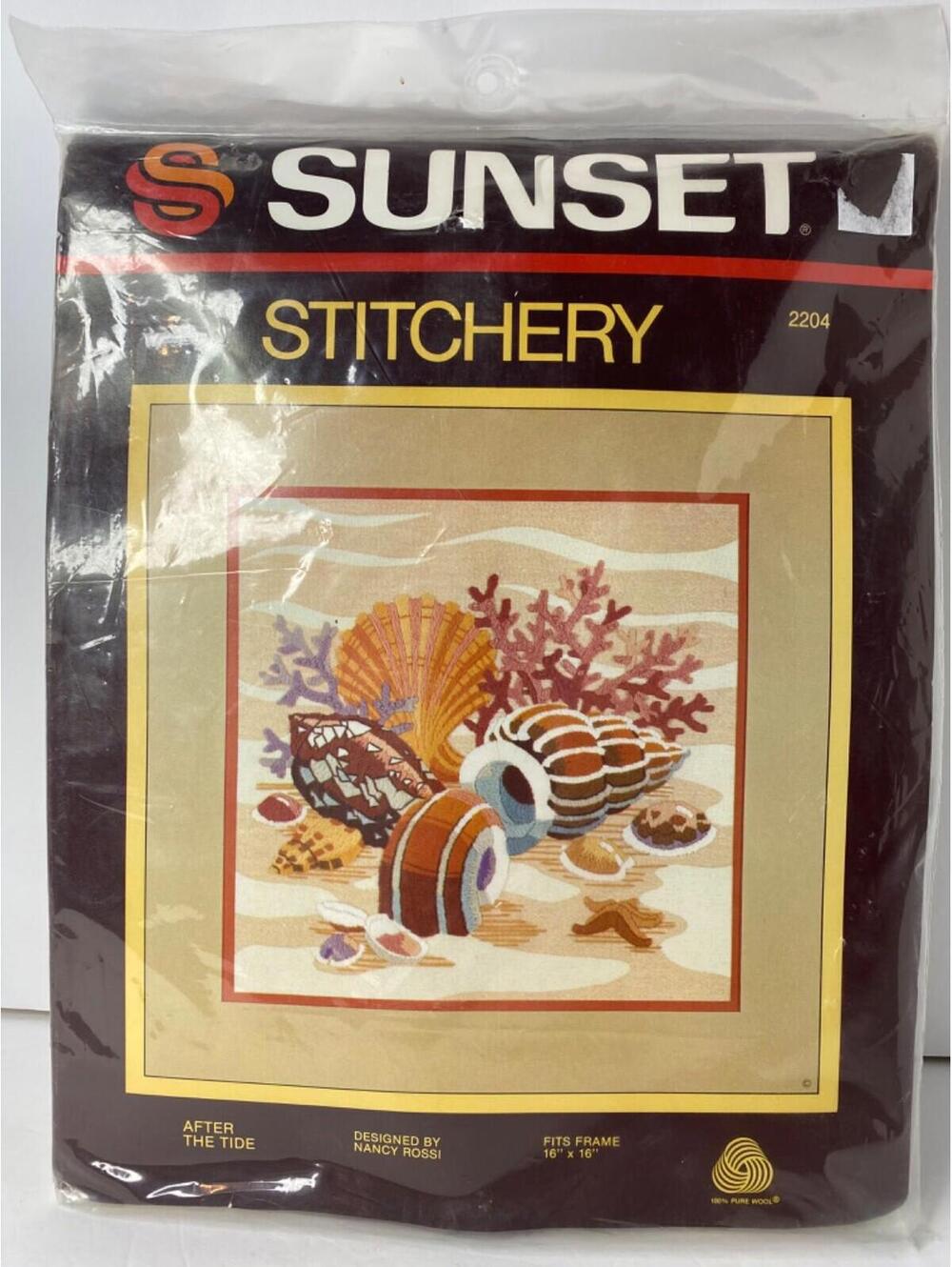 Vintage '82 Sunset Stitchery 2204 "After the Tide" Shells 16" x 16" Kit #1193
